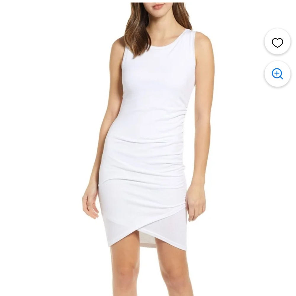 Leith White Asymmetrical Ruched Mini Dress